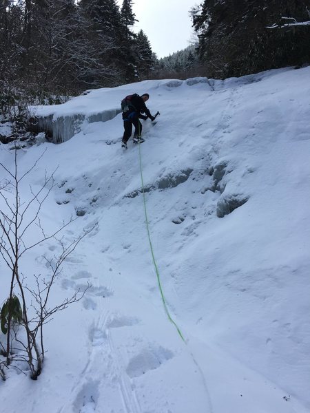 Leading the fourth pitch, Crescent Gully, East Face Celo Peak February 2016