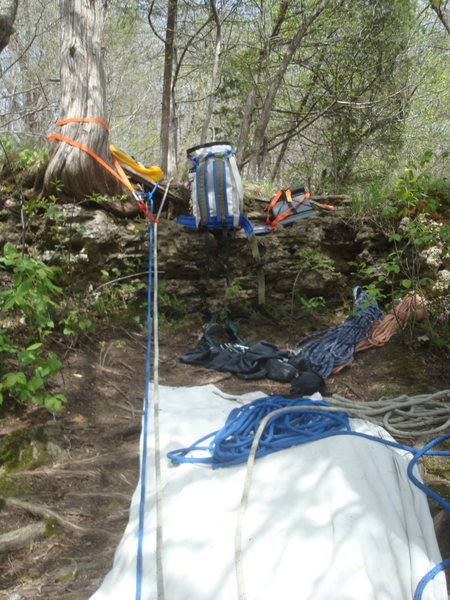 Two independent lines for safety. In the foreground both lines are protected by a tarp.