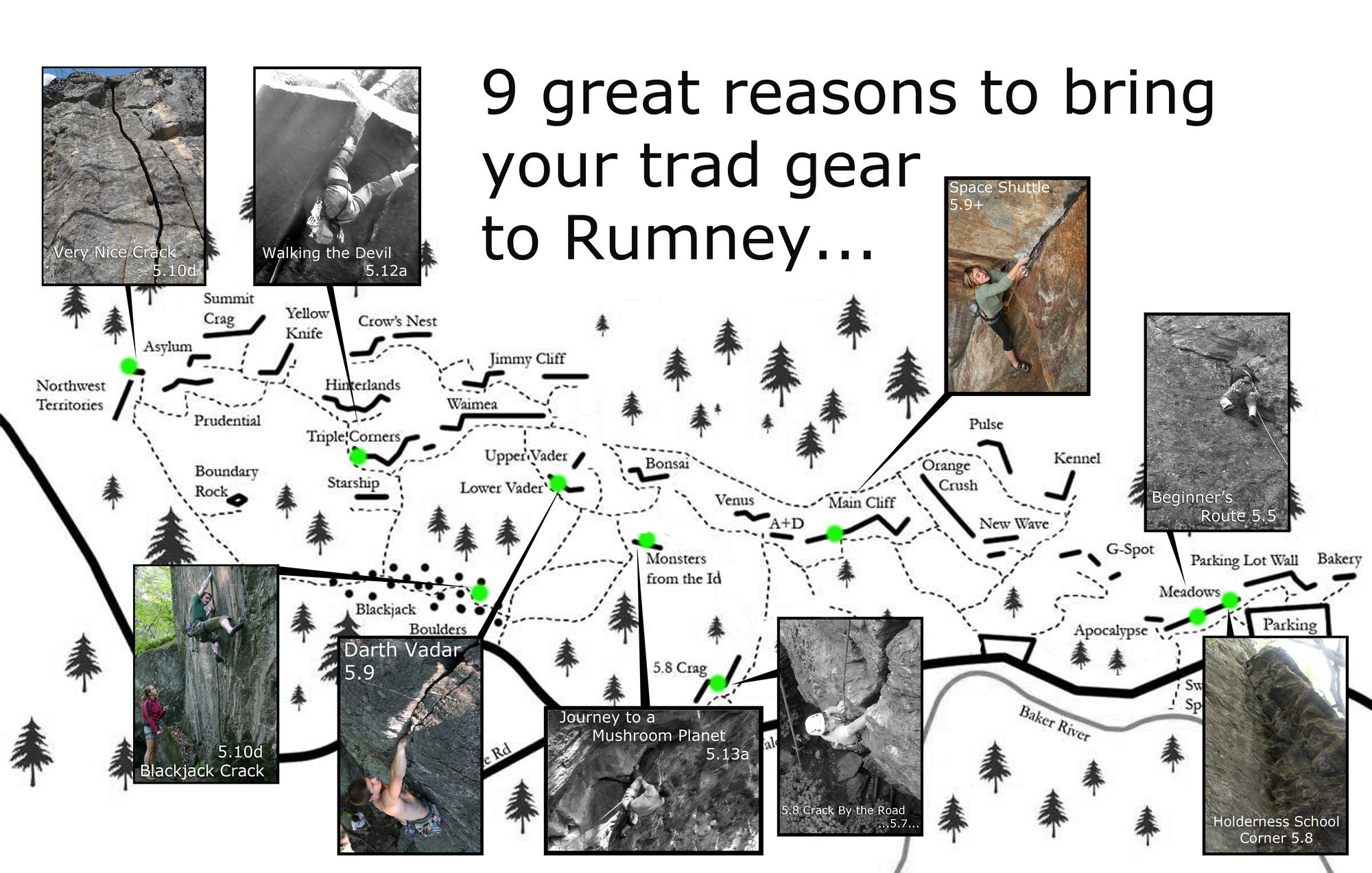 Just a selection of the sweet trad routes at Rumney. Of course sport