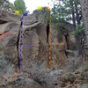 Warm-up Crack is barely visible on the far left. A 5.11 face route is barely visible on the right.