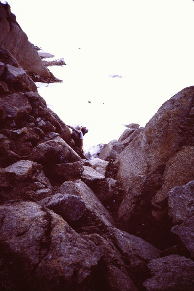 Looking down the 1st corner from the glacier (ropeless, so must have been easy)