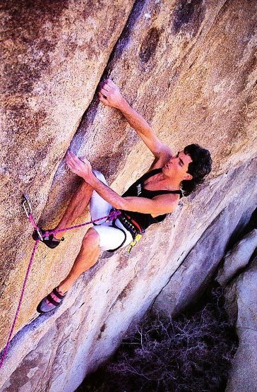 Scott Cosgrove on Rastafarian (5.13b+), Joshua Tree NP
<br>
<br>
Photo by Greg Epperson