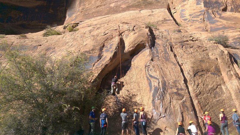 My first time climbing outdoors EVER on Wallstreet in Moab,Thanks for the new hobby Mountain Ed, U of U Rock 1 course.