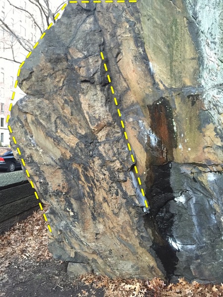 Start sitting hugging the arete and the flake. Move up to top out. After moving up the for a bit you will need to throw a right heel hook on the flake. I highlighted the holds in yellow.