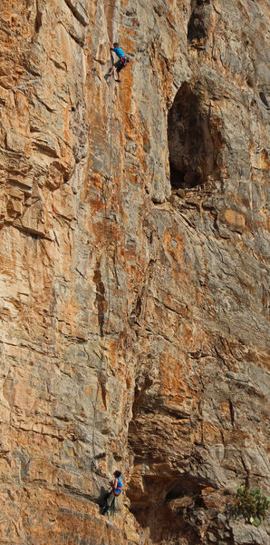 Up high entering the cool dihedral <br>
The Odyssey (5.12) <br>
Ian Hanna photo