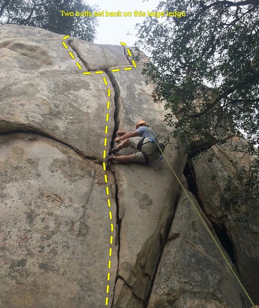The Y-Crack, basic lieback to start and two variants at the top with the right variant being a bit more challenging because of the balancey moves. 2 Bolts at top easily reached by a short hike left of the Y-Crack area.