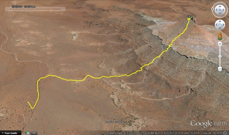A graphical track of Ken Trout's suggested route. Yes, it is an easy road to drive and an hour approach. The path finally converges at the beginning of the uphill hiking.