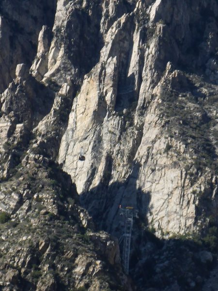 Tram going up from the second tower, taken from Chino Ridge.