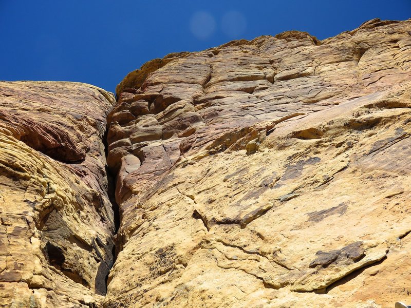 This photo is taken looking up towards the top of eagle wall from the top of pitch 9. One more pitch will bring you to the top of Eagle Wall. But because there are no fixed anchors after the top of pitch 9, most parties do not climb the 10th pitch and they rap the route from the top of pitch 9. We toyed with the idea of climbing the 10th pitch so that we could officially top out, but this would mean a much longer and unknown descent, so we gave in to temptation of a quick descent and getting back to the car before dinnertime....