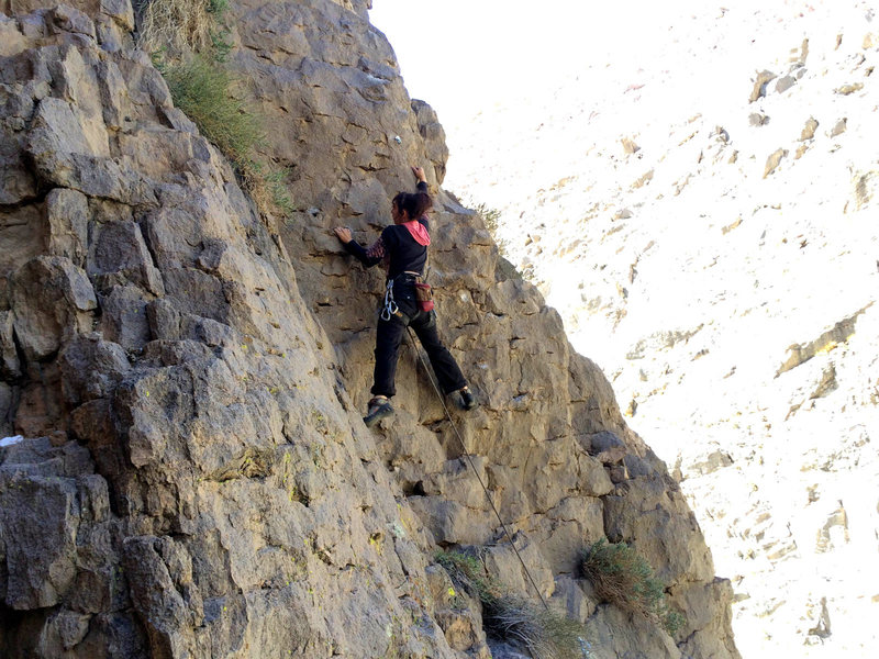 Skip on the steep bit on the FA of "Sesame Street" (5.6) at Pink Face.