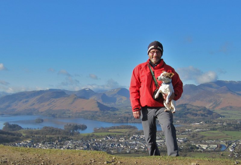 With Bess on the top of Latrigg with the town of Keswick below