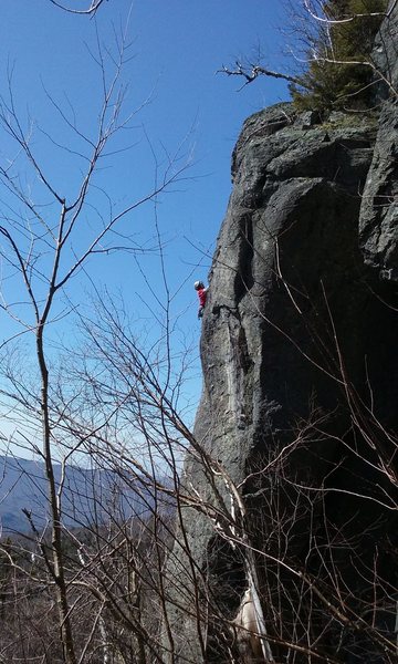 Kris on the FA of Fuck Rumney (5.11a).