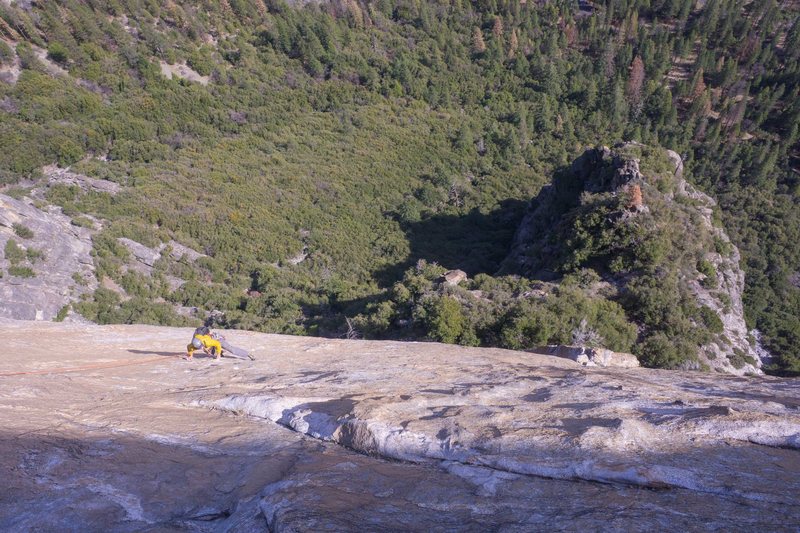 Pretty amazing.. Sun actually helped on this day as it would instantly dry up spray coming over from horsetail falls. The top of Slab Happy Pinnacle can be seen straight down