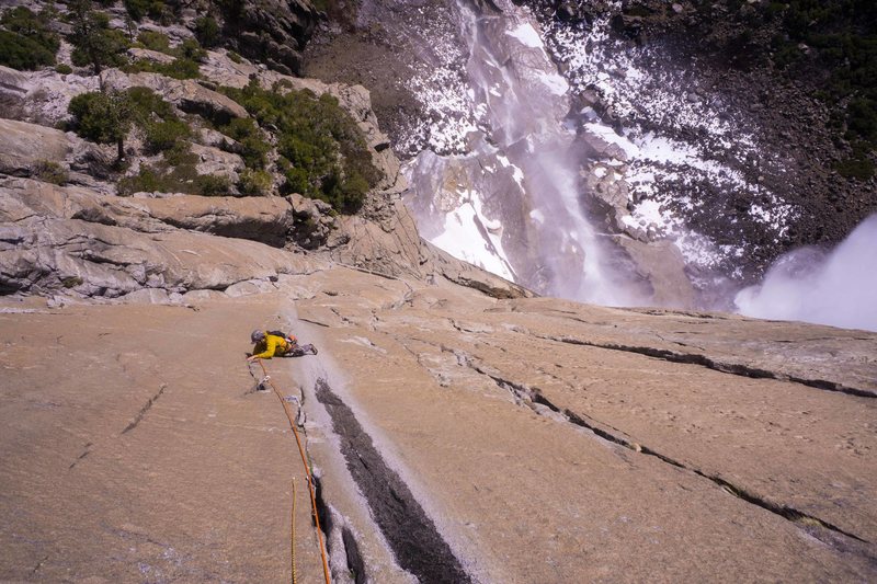 3rd pitch. Black streak was wet but didn't affect the climbing