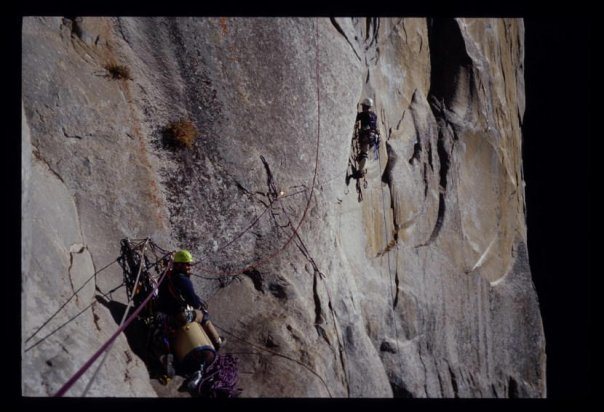 Pitch 5 off guano ledge, Leaning Tower, West Face, Yosemite.