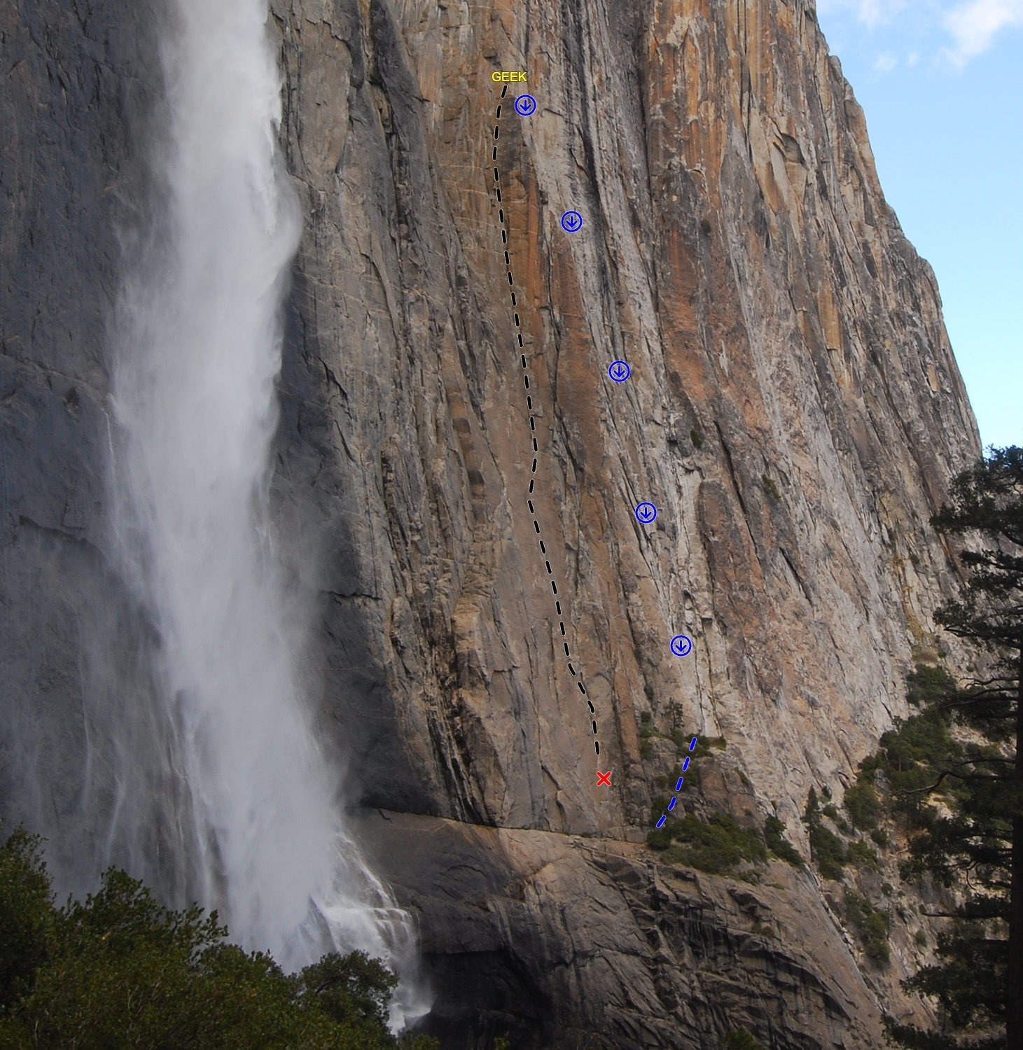 Freestone, starts up cracks on a clean face before joining the lefthand