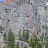 Route Overlay for Condorphamine Addiction. Condor Buttress as seen from Bridge Creek Campground.