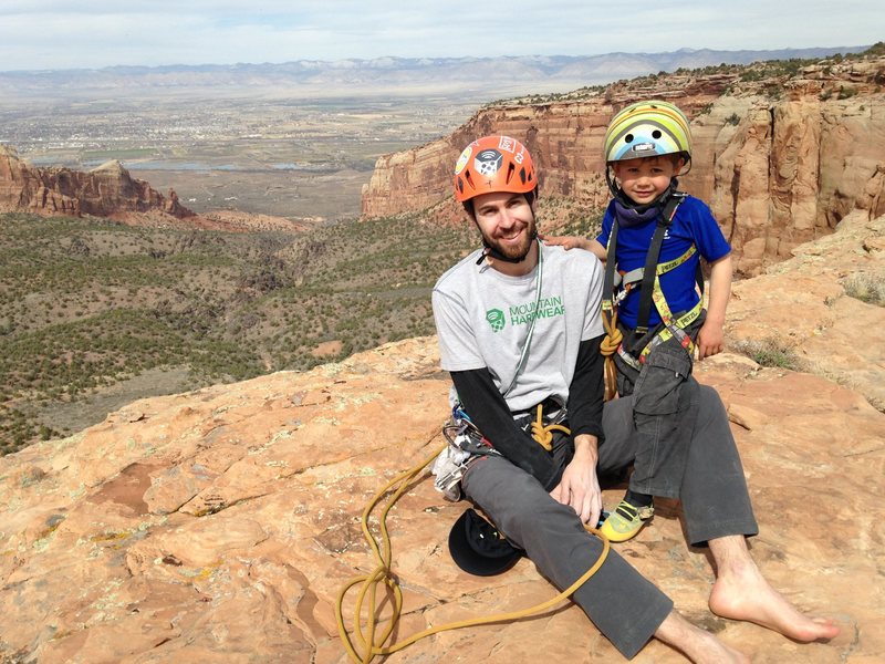 Matt and Bayes on the summit. First desert tower for this little 4-year old!