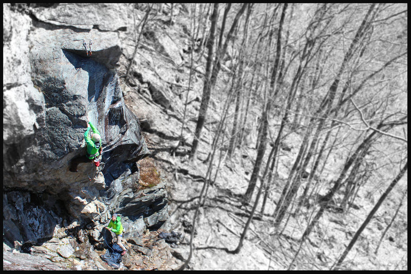 Alec climbing and Tyler belaying... A sweet line in a sweet spot.
