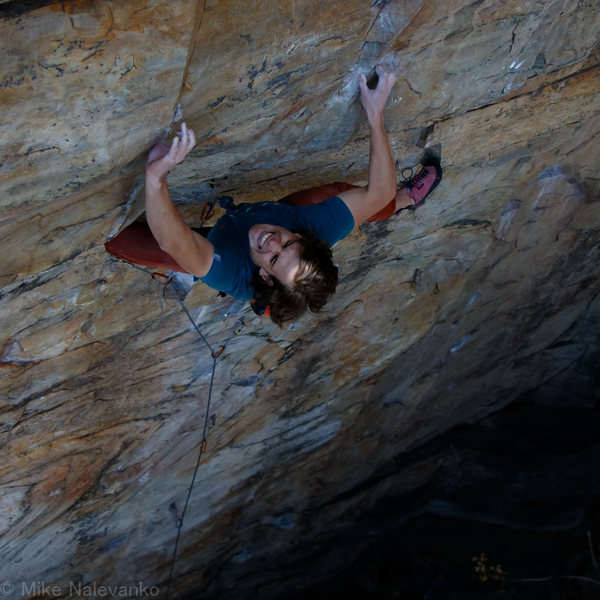 Adam on the Upper Crux Moves of Black and Blue Velvet