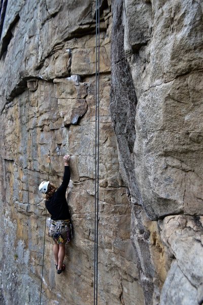 Just clipped the 5th bolt on Narcissism. About to pull the 2nd crux with that terrible undercling!
