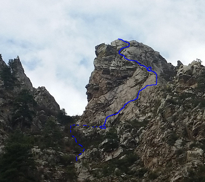 East Face of Low Horn #6. The Spike visible left of the gully.