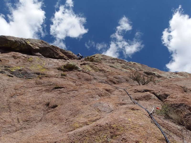 higher on P5, nearing the crux, photo by Kurt Johnson