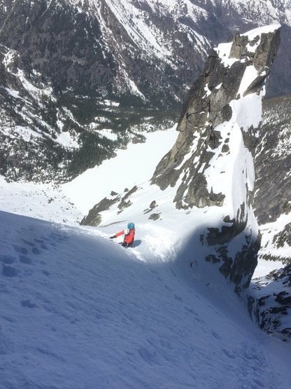 Mike G. before the reasonably long snow field to the summit