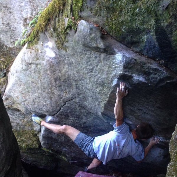 Snagging the crux edge. 