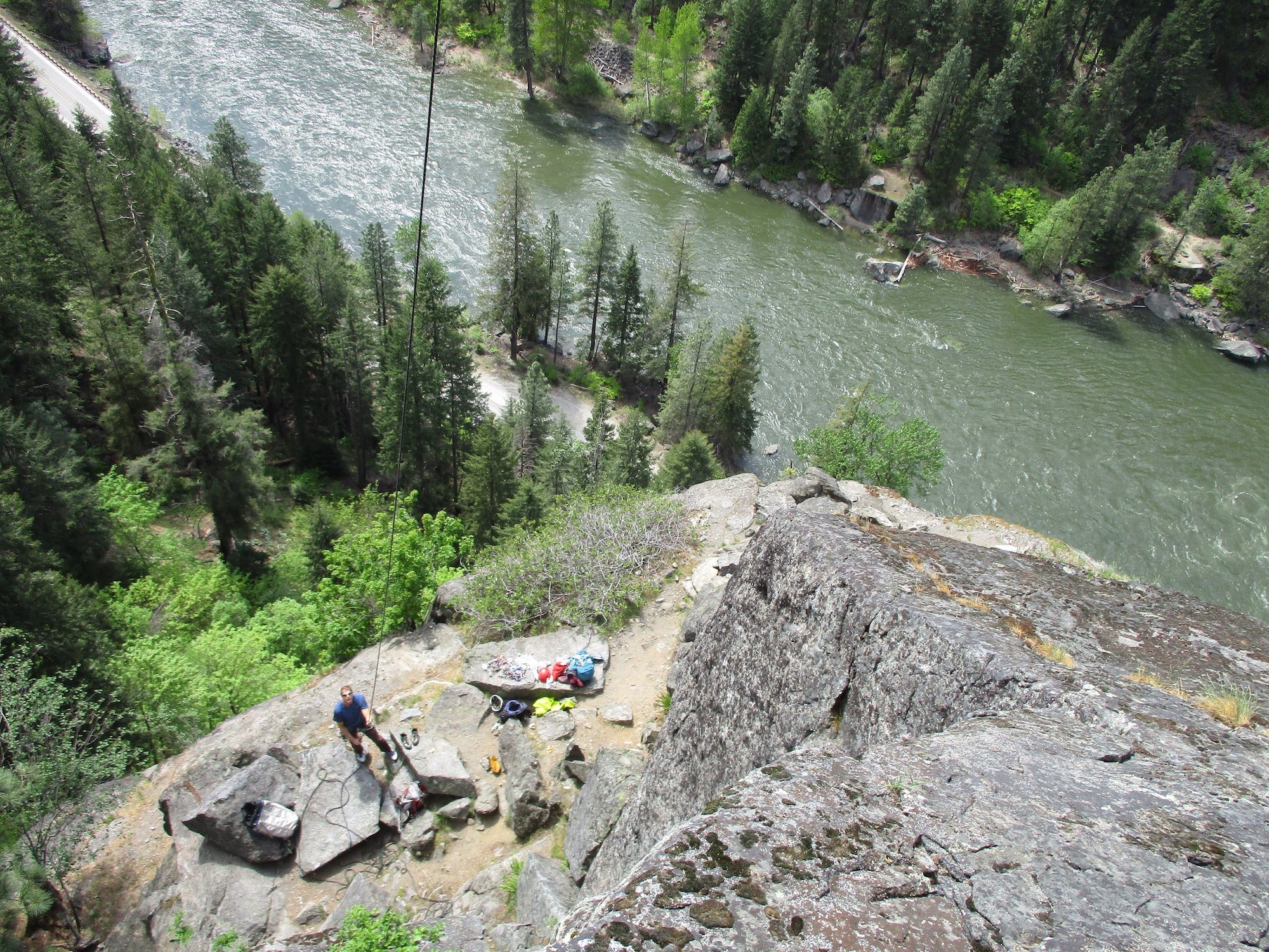 Belaying at Castle Rock, Wenatchee River and HWY 2 below.