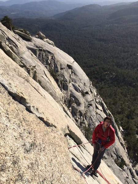 Sending stoke at the P4 belay. Photo by Bill Dabbert