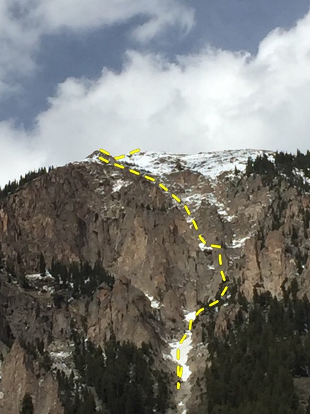 Approximate line of Origami up the SW face of Mt. Crested Butte.