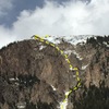 Approximate line of Origami up the SW face of Mt. Crested Butte.