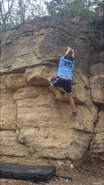 Grabbing onto the first handhold after the initial dyno starter move