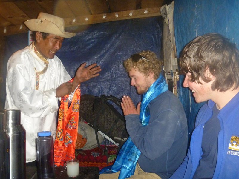 Getting traditional with our new friend Pasang from Jorsalle on Lhosar. Got royally drunk on chang. Great way to celebrate this climb ;)
