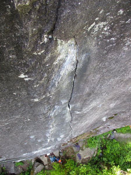 Looking down the crux knobby section of Zoom. The hard part is figuring out the right sequence of moves; after that, it becomes quite doable.