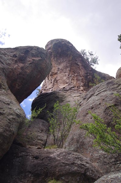 Unknown short route far up the canyon. Maybe 5.9, 2 bolts to anchor.