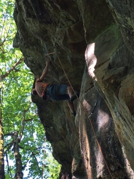 Kevin starting the first crux