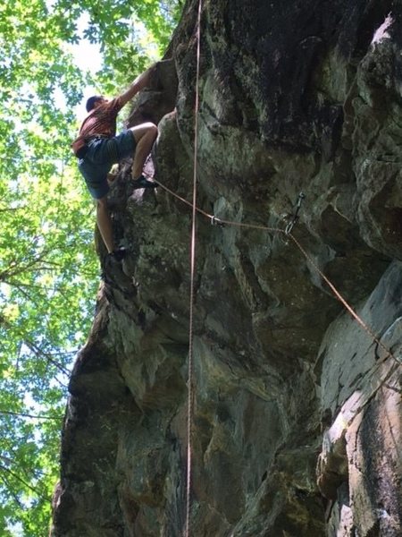 Kevin pulling past the first crux and starting the 2nd technical crux.