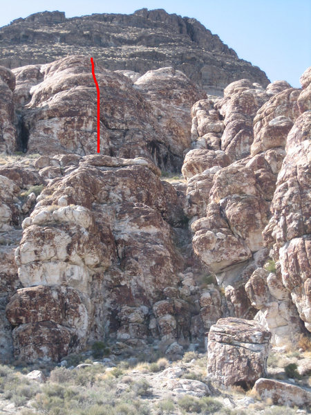 In March 2012, my daughters and I added a new route on this upper tier near the corral. It didn't make it into the book because I forgot to tell James about it. "Princes Fairy Tea" (5.6 (I think)), FA: Zoe, Mollie, Cam, Ann Burns. 4 or 5 bolts with top anchor.