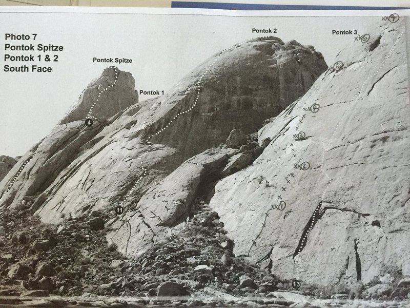 A photo with line drawn in from the 2010 guidebook edition from E. Haber