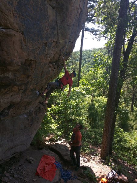 Robert prepares to move into the crux section.