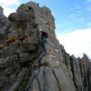 Climbing Venusian Blind. Temple Crag.
