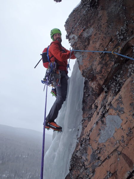 Pitch three traverse from the hanging belay
