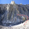Our approach to the North Buttress of Mt Goode is shown with the red line. 