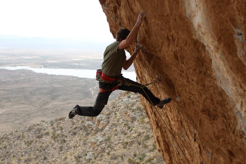 Ben Hanna On the crux move of Titanaboa.<br>
PC Ian Hanna