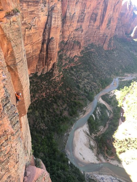 Crux pitch of North East Buttress of Angel Landing