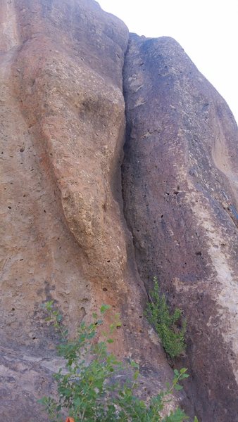Old wave is the slightly overhanging hand crack dihedral left of Tutti Frutti. Kind of burly and painful, but fun.