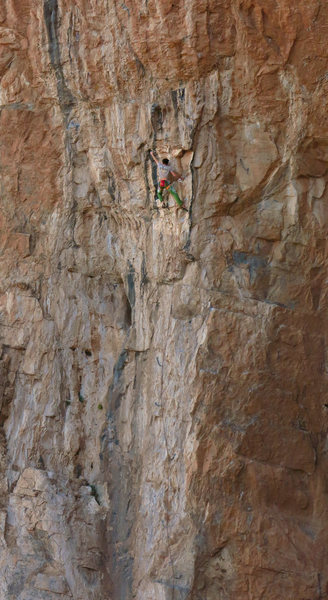 Ken makes the BIG reach up high on Old Man Direct (5.12)