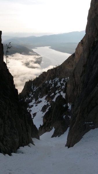 Looking down the couloir